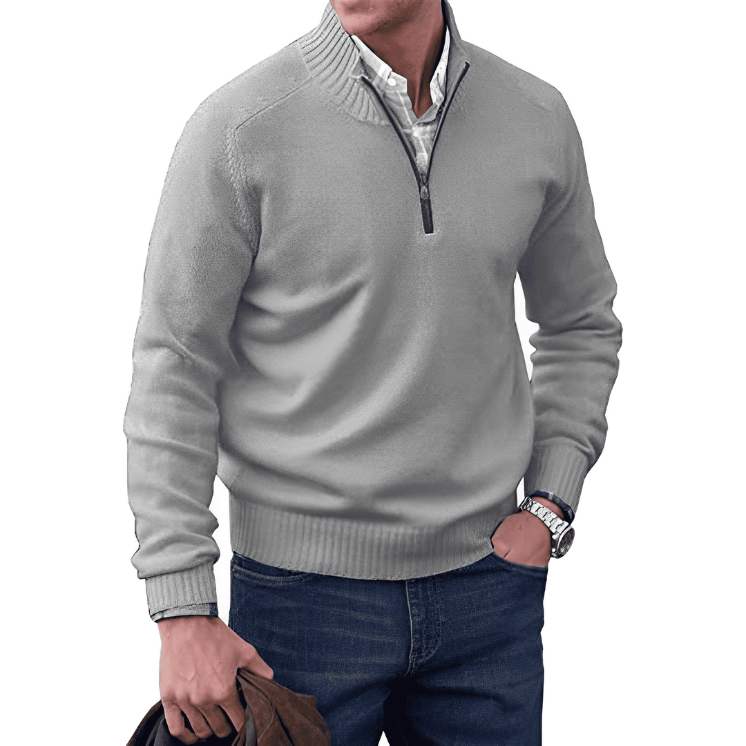Sweter Kaszmirowy z Zamkiem - Mason-Jasnoszary-M-Trend Polska