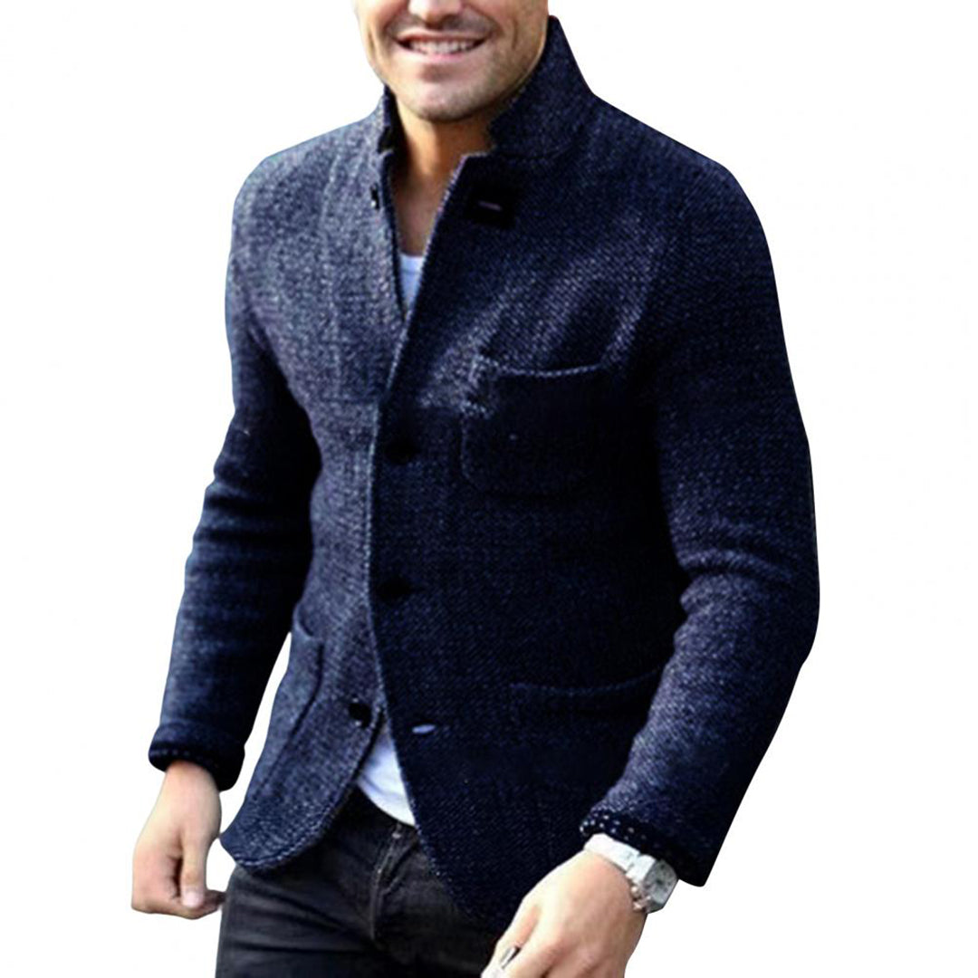 Sweter Męski Kardigan z Guzikami - Sven-ciemnoniebieski-S-Trend Polska