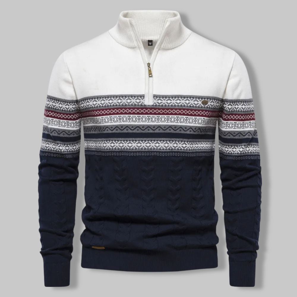 Sweter w Paski na Zamek - SummitZip-Biały-S-Trend Polska