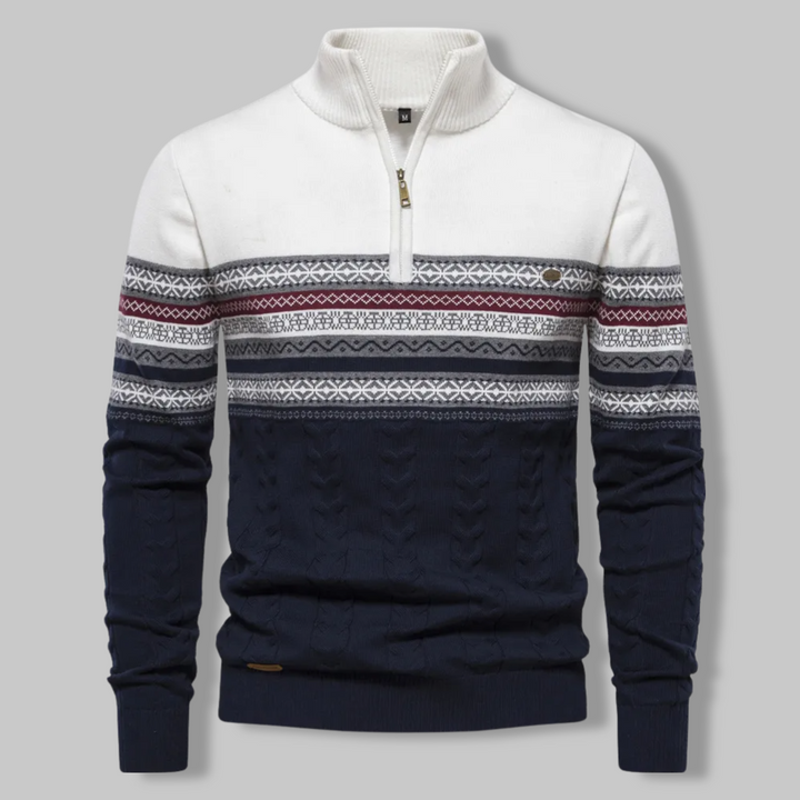 Sweter w Paski na Zamek - SummitZip-Biały-S-Trend Polska