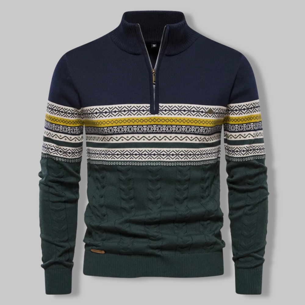 Sweter w Paski na Zamek - SummitZip-Ciemnoniebieski-S-Trend Polska