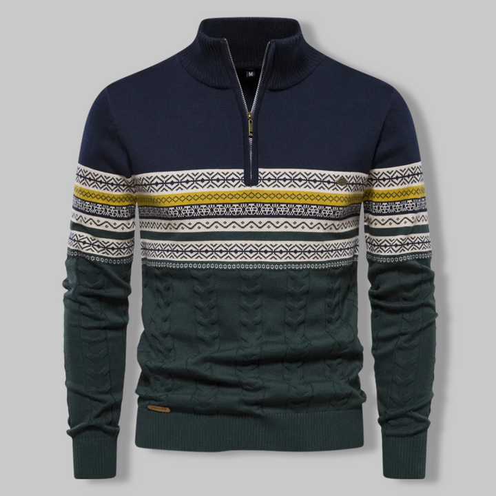 Sweter w Paski na Zamek - SummitZip-Ciemnoniebieski-S-Trend Polska