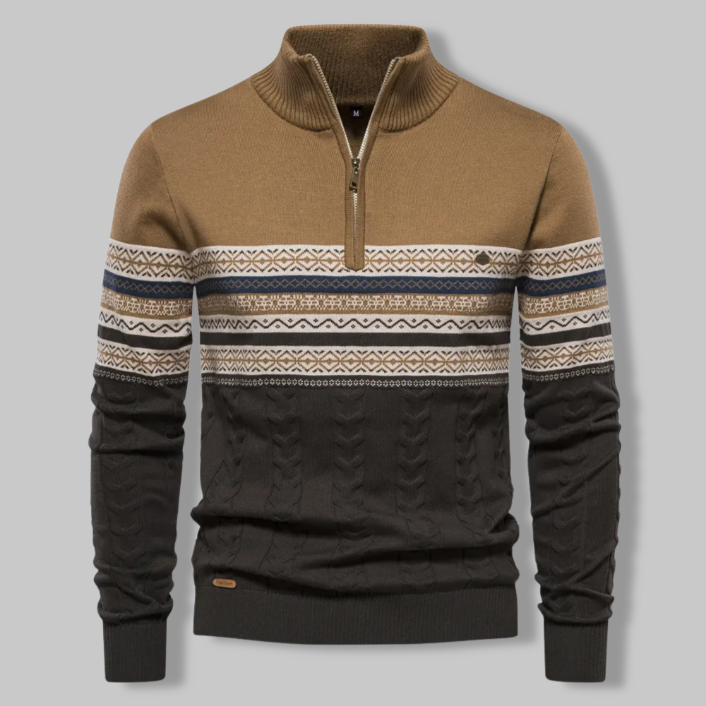 Sweter w Paski na Zamek - SummitZip-Khaki-S-Trend Polska