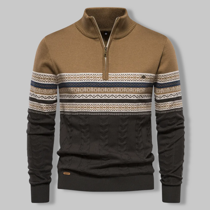 Sweter w Paski na Zamek - SummitZip-Khaki-S-Trend Polska