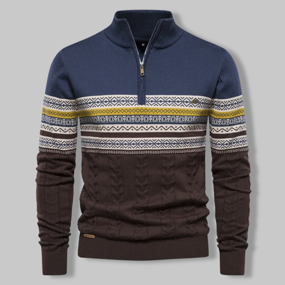 Sweter w Paski na Zamek - SummitZip-Niebieski-S-Trend Polska