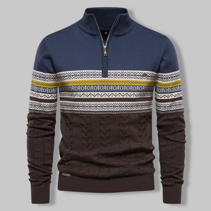 Sweter w Paski na Zamek - SummitZip-Niebieski-S-Trend Polska