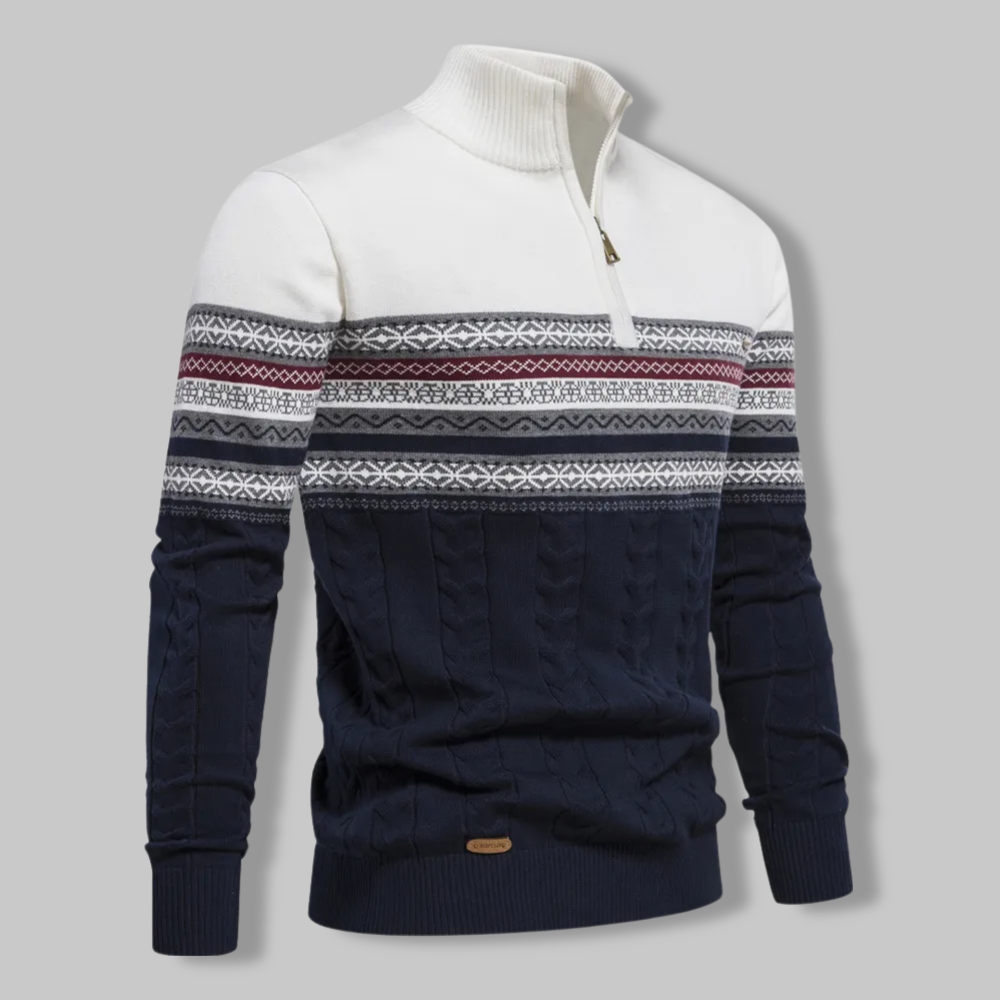 Sweter w Paski na Zamek - SummitZip-Biały-S-Trend Polska