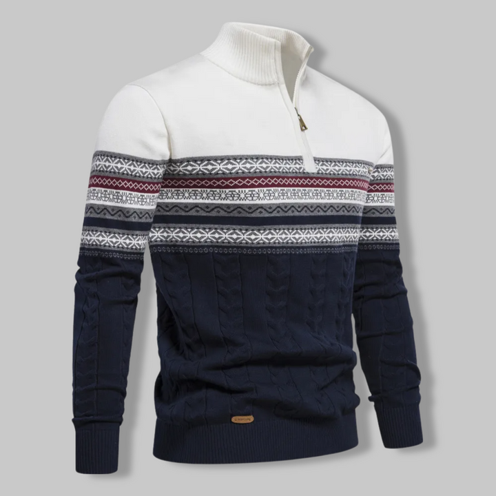 Sweter w Paski na Zamek - SummitZip-Biały-S-Trend Polska