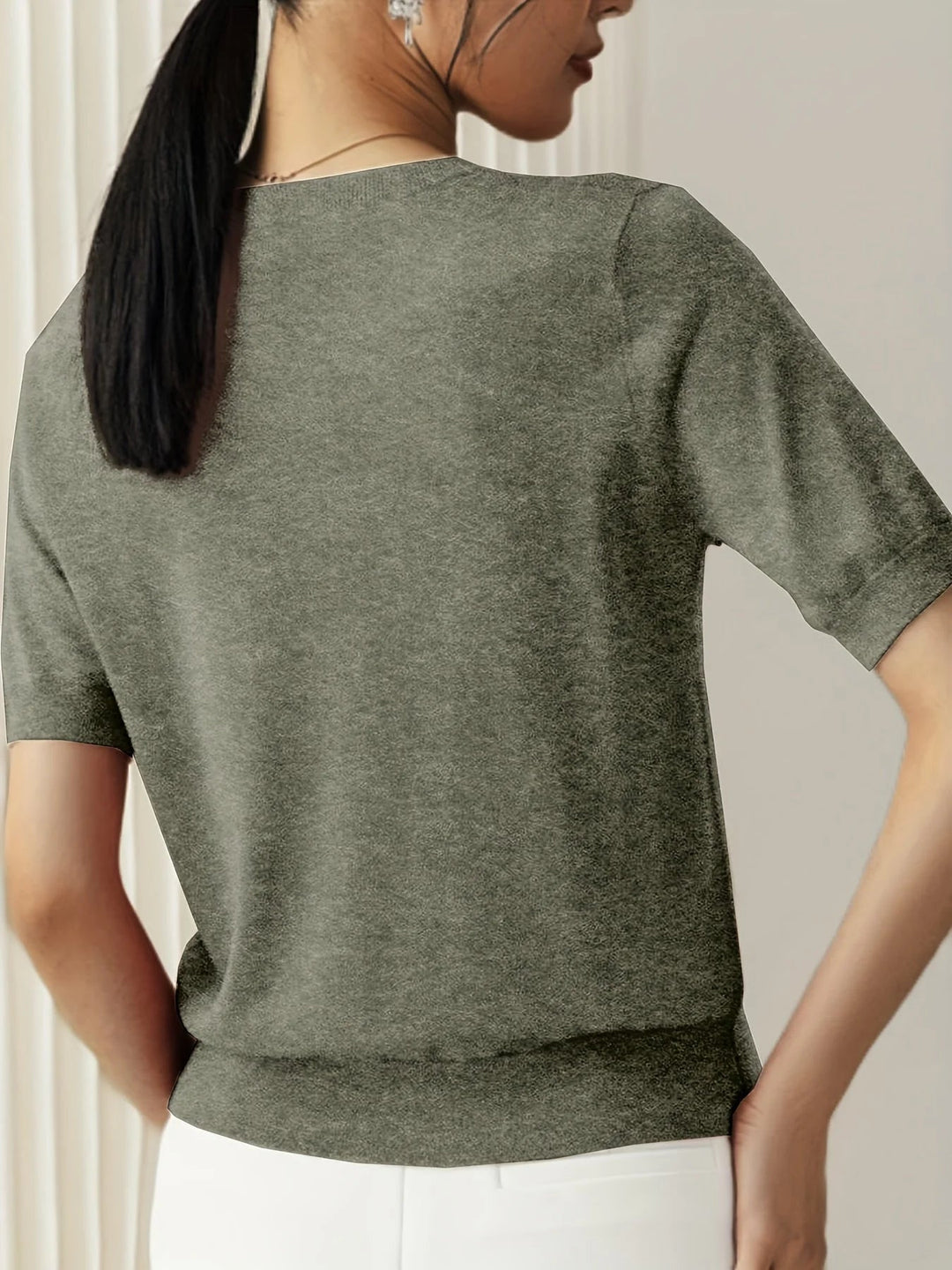 Sweter wiosenny z krótkim rękawem – Mira-Szary-XS-Trend Polska