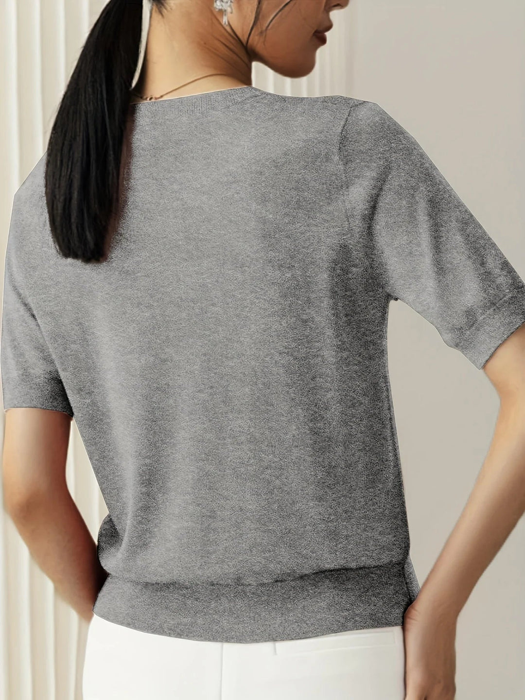 Sweter wiosenny z krótkim rękawem – Mira-Szary-XS-Trend Polska