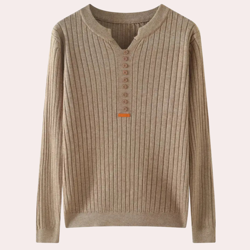Sweter z dekoltem V i guzikami dla kobiet - Marit-Brązowy-XS-Trend Polska