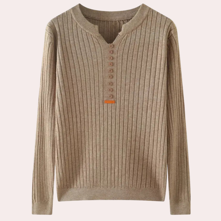 Sweter z dekoltem V i guzikami dla kobiet - Marit-Brązowy-XS-Trend Polska