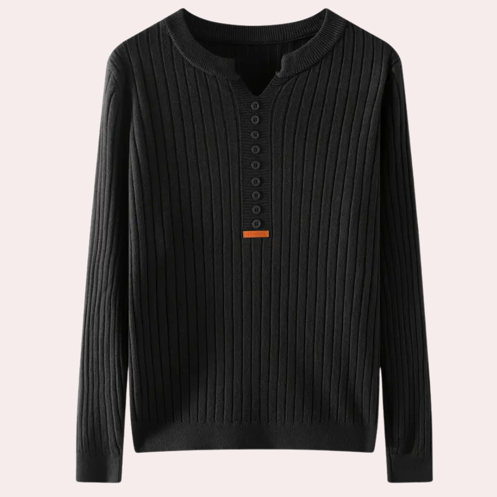 Sweter z dekoltem V i guzikami dla kobiet - Marit-Czarny-XS-Trend Polska