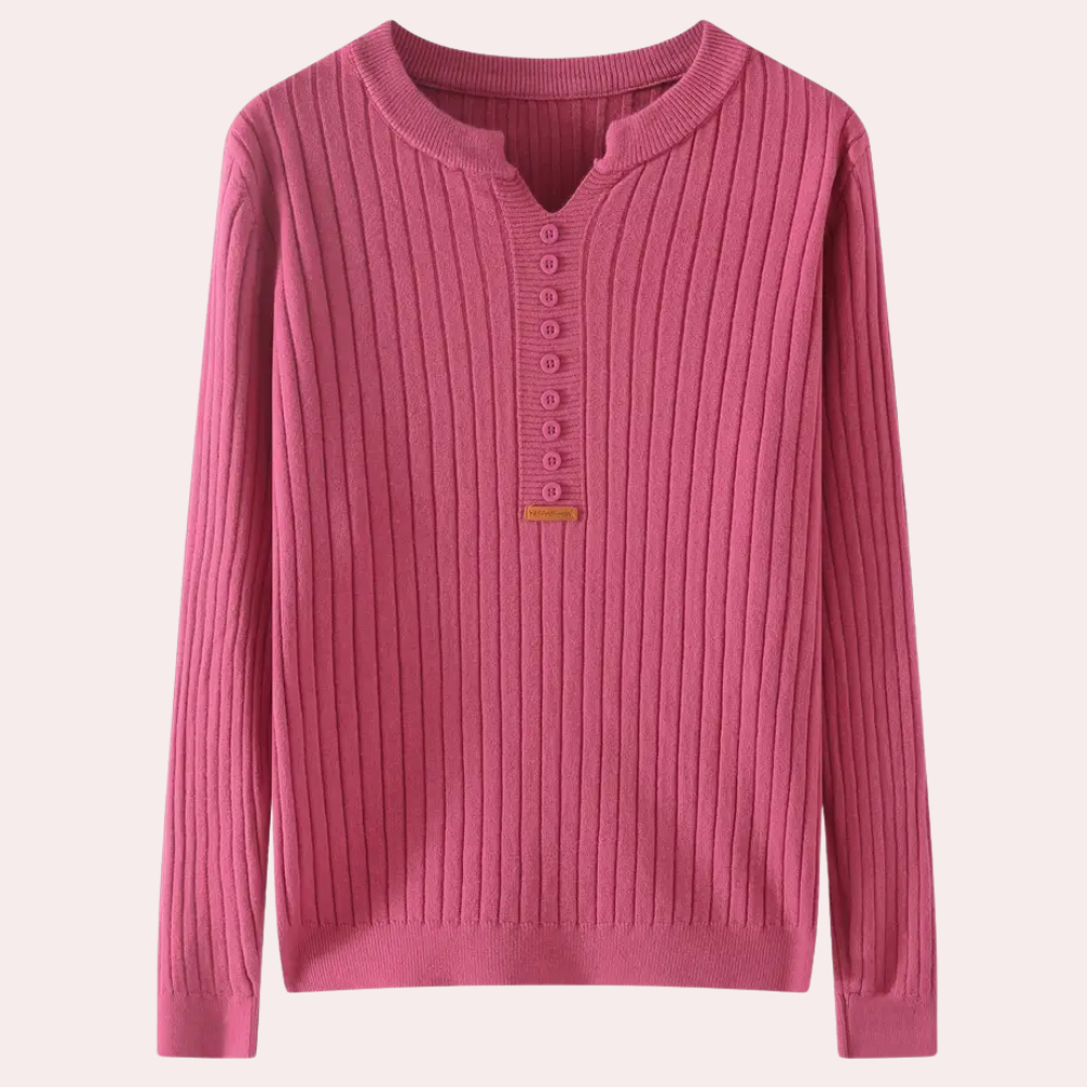 Sweter z dekoltem V i guzikami dla kobiet - Marit-Różowy-XS-Trend Polska