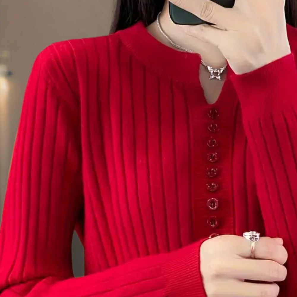 Sweter z dekoltem V i guzikami dla kobiet - Marit-Zielony-XS-Trend Polska