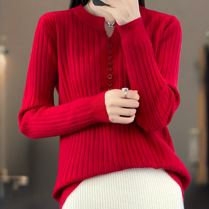 Sweter z dekoltem V i guzikami dla kobiet - Marit-Zielony-XS-Trend Polska
