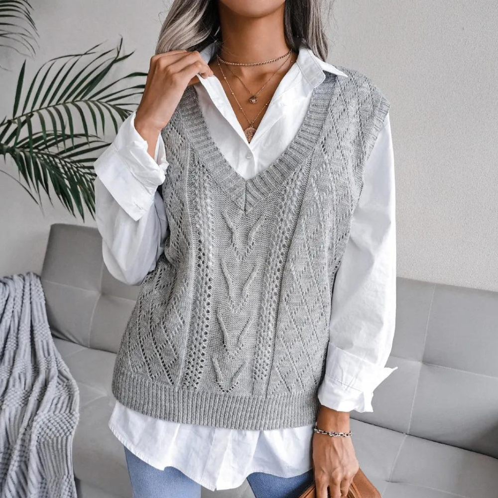 Sweter z dekoltem w kształcie litery V dla kobiet - Isabelle-Szary-XS-Trend Polska