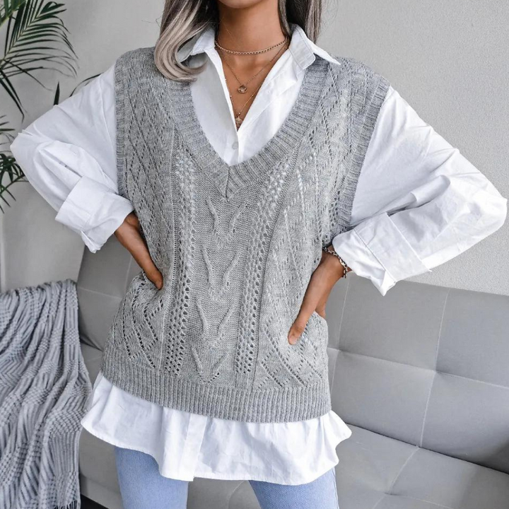 Sweter z dekoltem w kształcie litery V dla kobiet - Isabelle-Niebieski-XS-Trend Polska