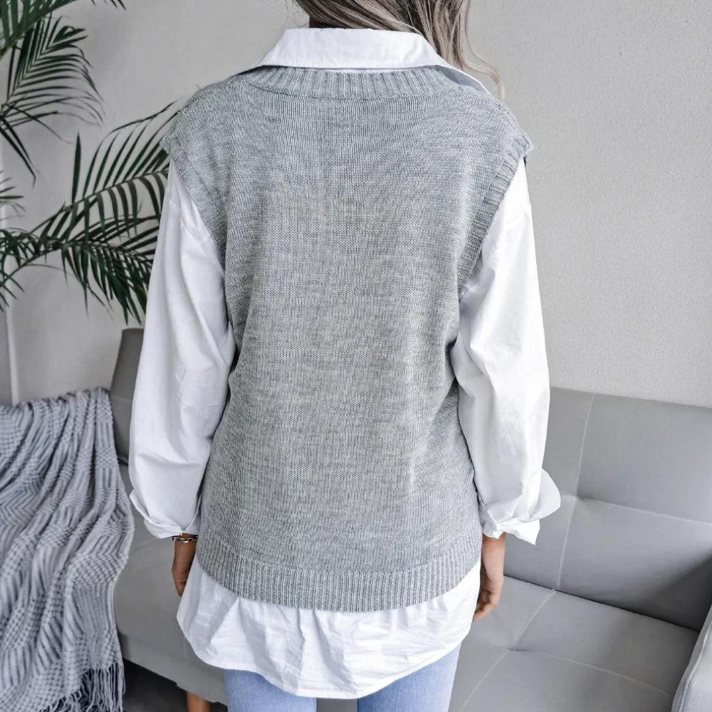 Sweter z dekoltem w kształcie litery V dla kobiet - Isabelle-Niebieski-XS-Trend Polska