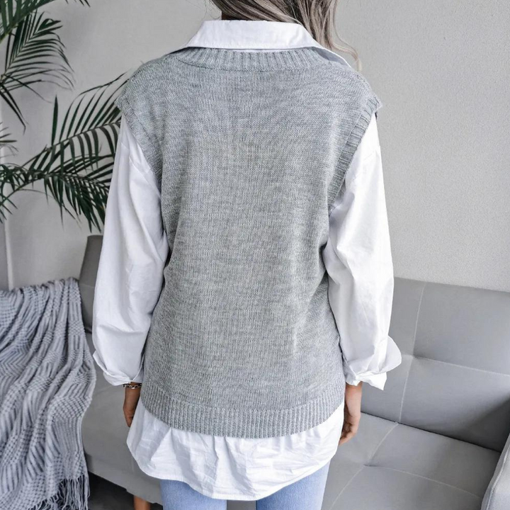Sweter z dekoltem w kształcie litery V dla kobiet - Isabelle-Niebieski-XS-Trend Polska
