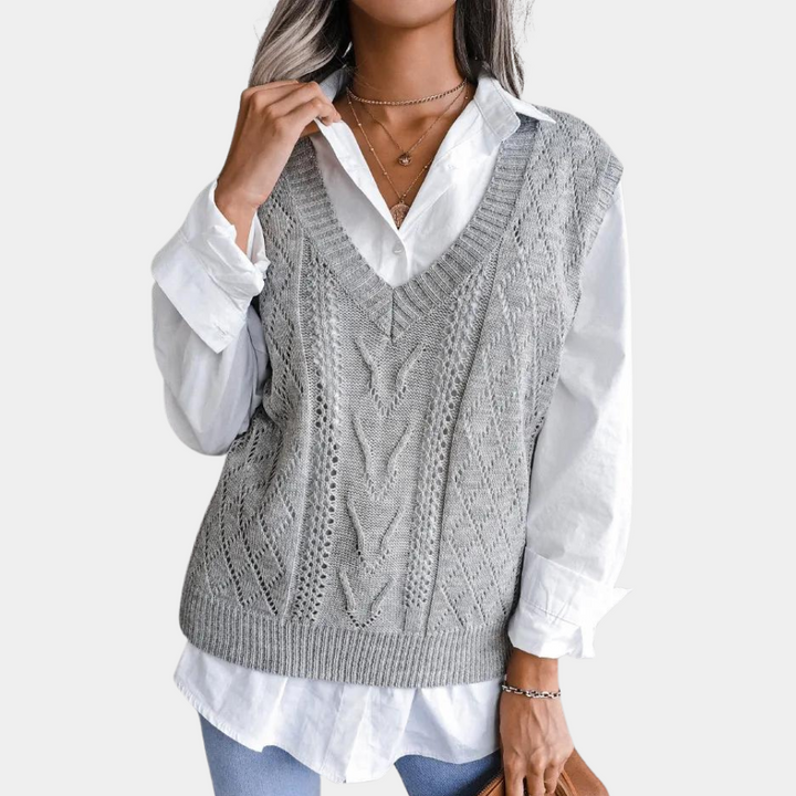 Sweter z dekoltem w kształcie litery V dla kobiet - Isabelle-Niebieski-XS-Trend Polska