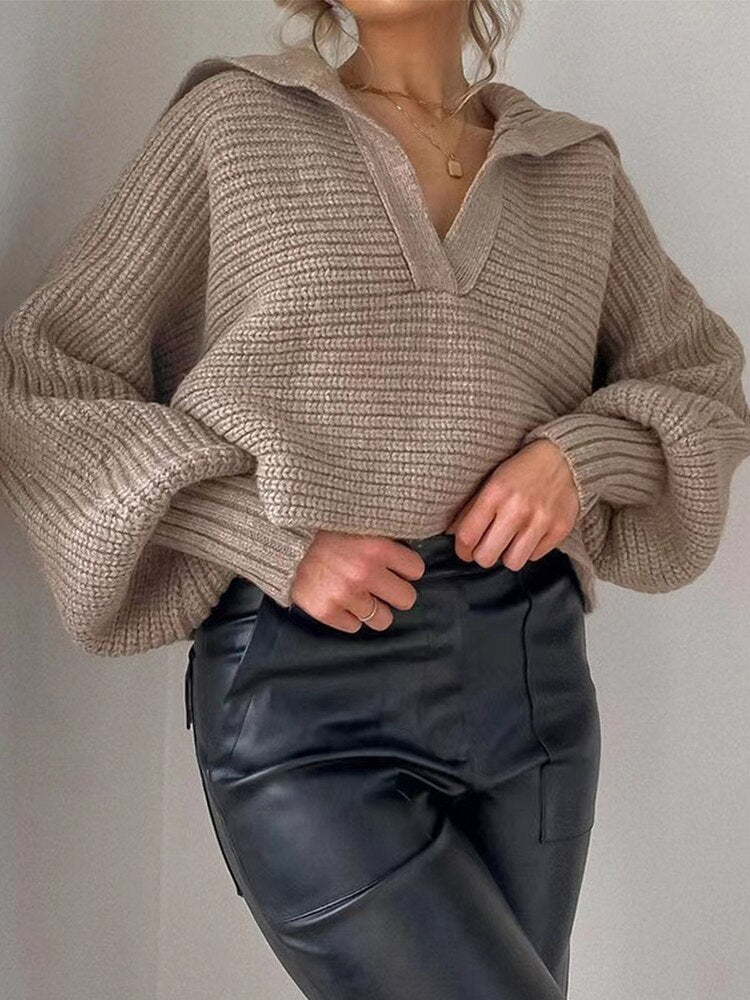 Sweter z dekoltem w serek - Isolde-Khaki-S-Trend Polska