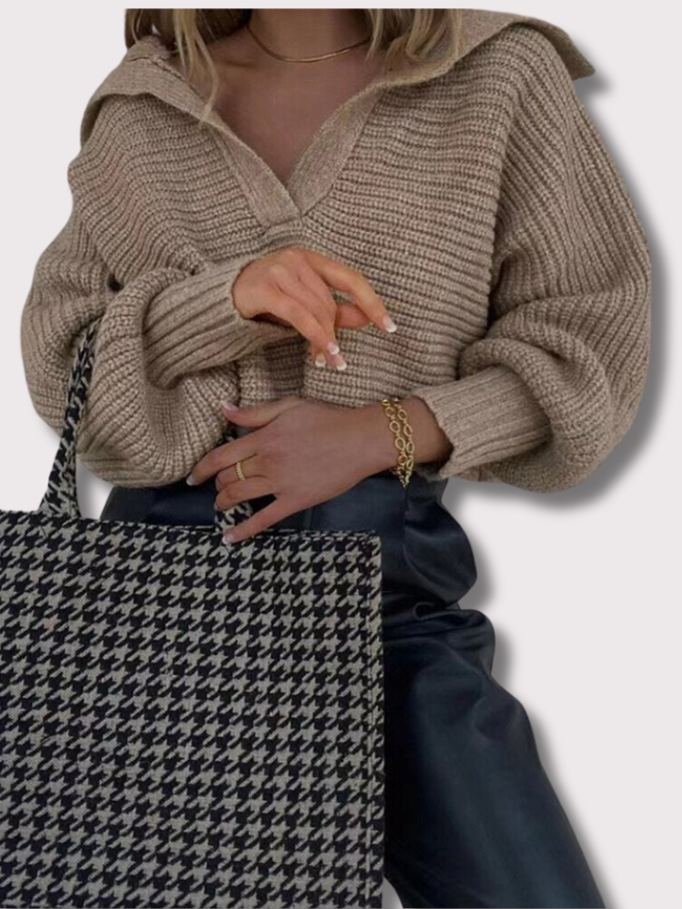 Sweter z dekoltem w serek - Isolde-Khaki-S-Trend Polska
