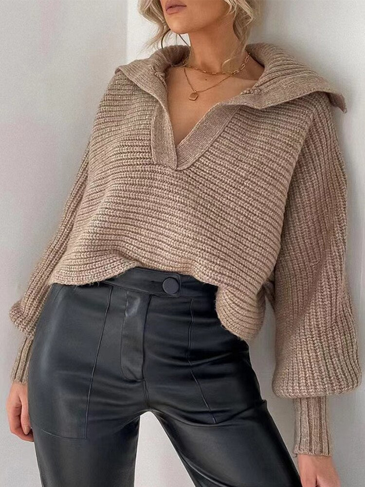 Sweter z dekoltem w serek - Isolde-Khaki-S-Trend Polska