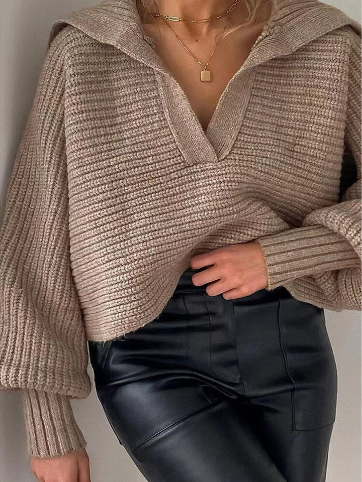 Sweter z dekoltem w serek - Isolde-Khaki-S-Trend Polska