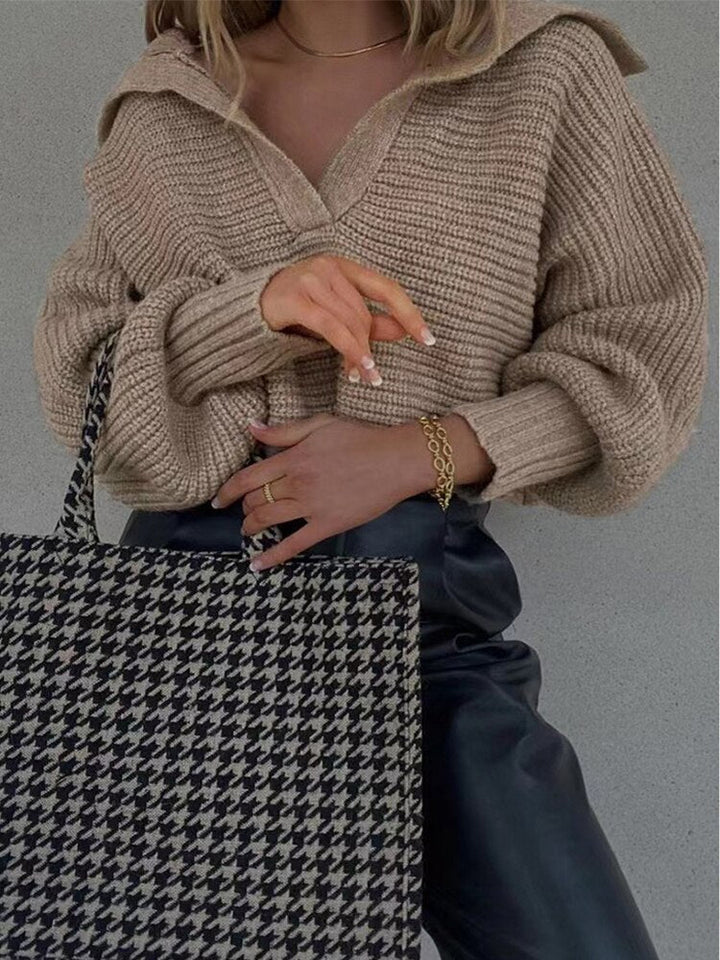 Sweter z dekoltem w serek - Isolde-Khaki-S-Trend Polska