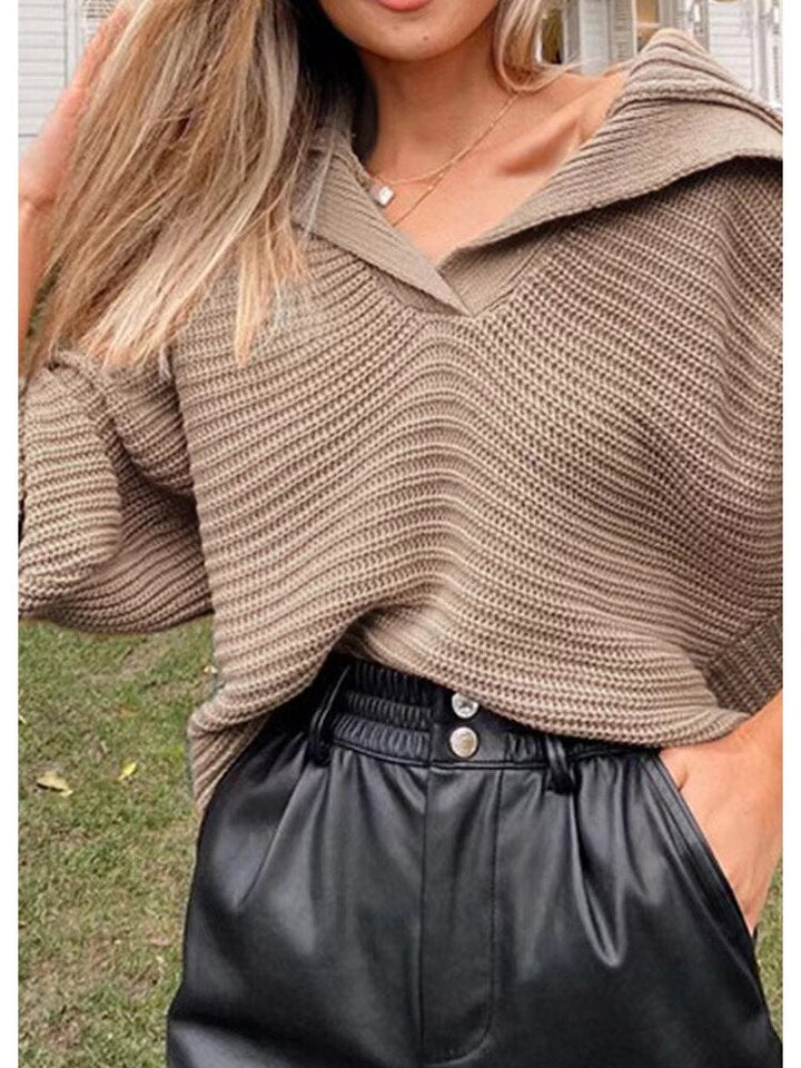 Sweter z dekoltem w serek - Isolde-Khaki-S-Trend Polska