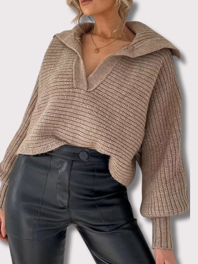 Sweter z dekoltem w serek - Isolde-Khaki-S-Trend Polska