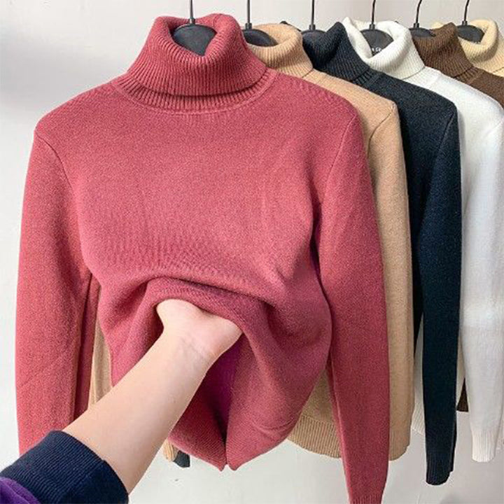 Sweter z golfem z dzianiny polarowej zimowej – Evelyne-Różowy-S-Trend Polska