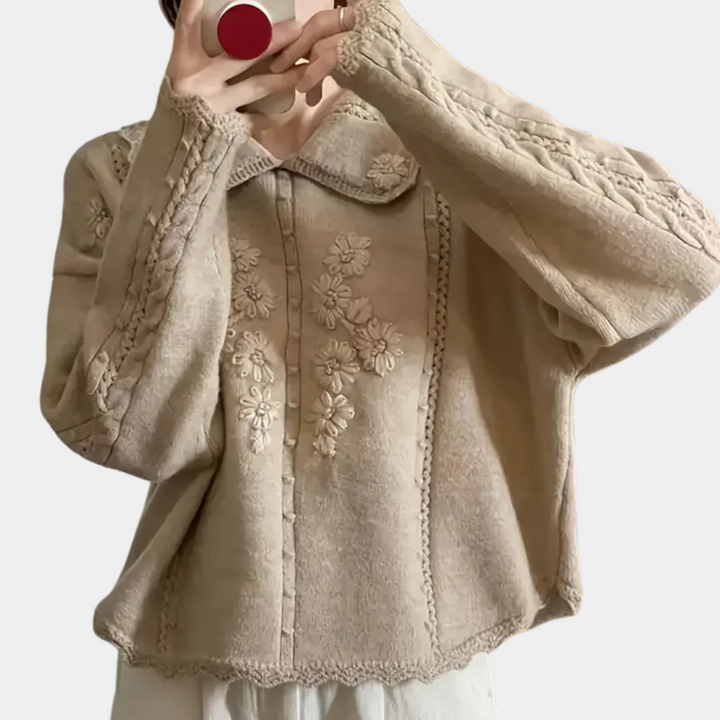 Sweter z haftem kwiatowym dla kobiet - Emma-Trend Polska