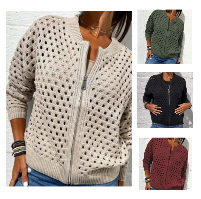 Sweter z zamkiem błyskawicznym i przewiewną strukturą – Fenja-Czarny-S-Trend Polska
