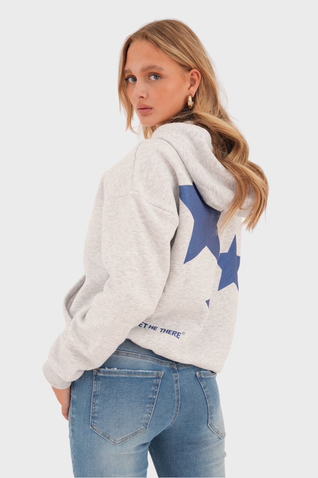 Szara damska bluza z zabawnym nadrukiem gwiazd - LunaStar-XS-Trend Polska