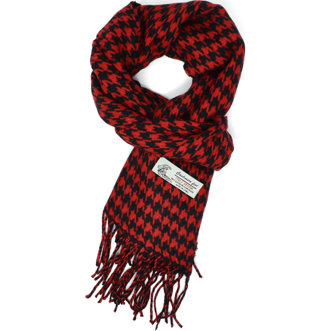 Szkocki szal zimowy w kratę Stewart – Ewan-Czerwony Houndstooth Plaid-Trend Polska