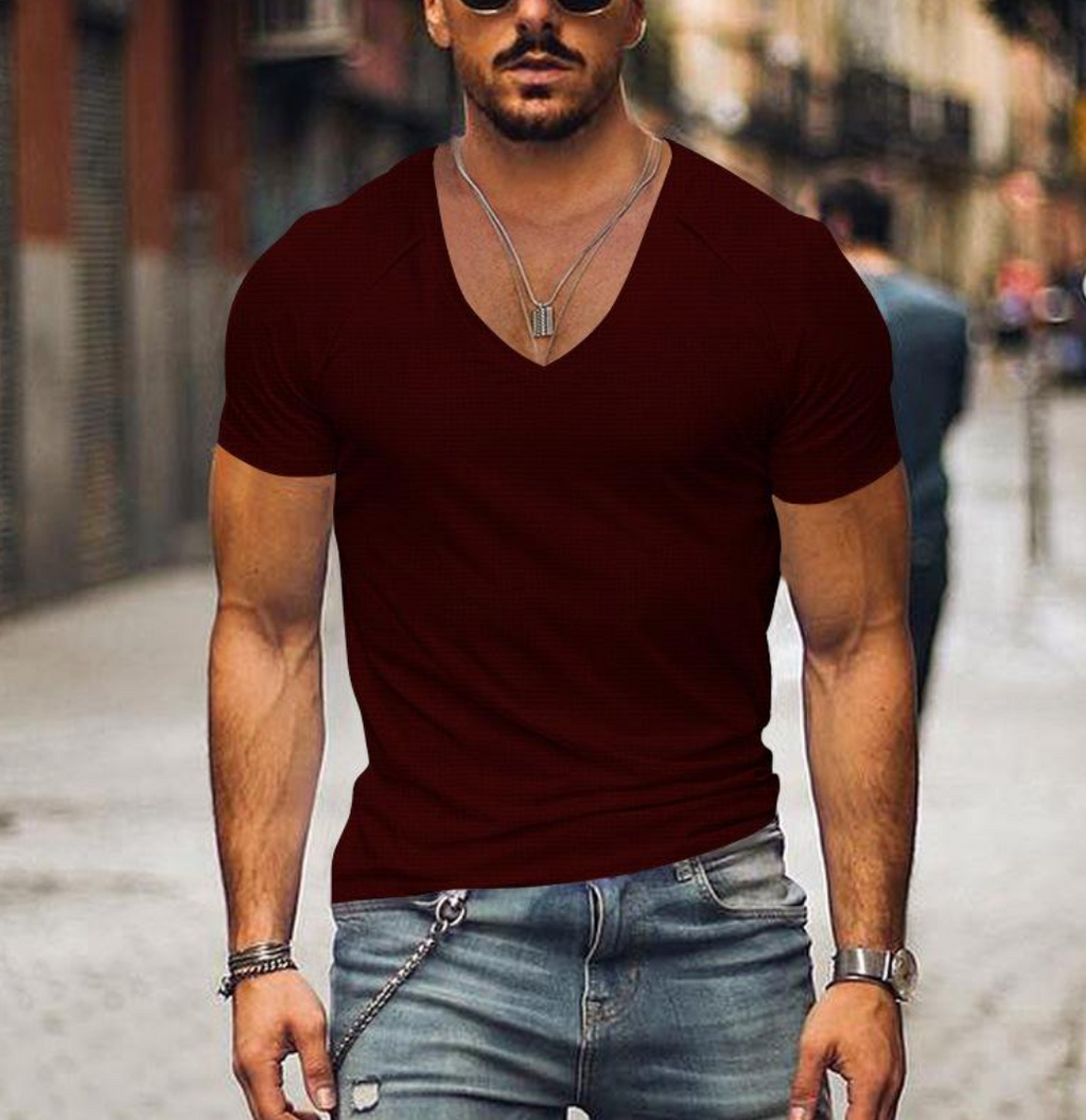 T-shirt męski z dekoltem w serek – Timo-Rot-XS-Trend Polska