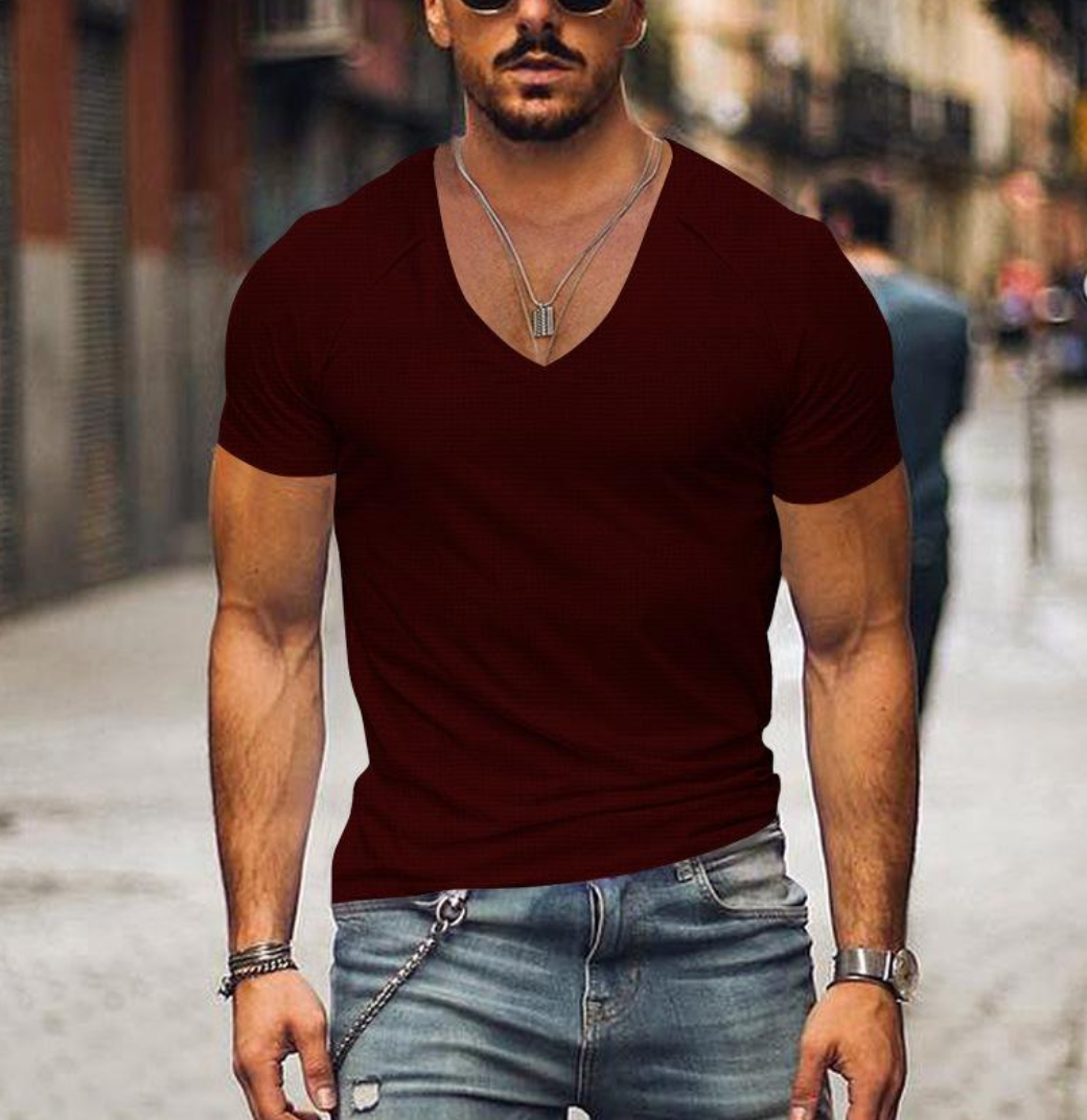 T-shirt męski z dekoltem w serek – Timo-Rot-XS-Trend Polska