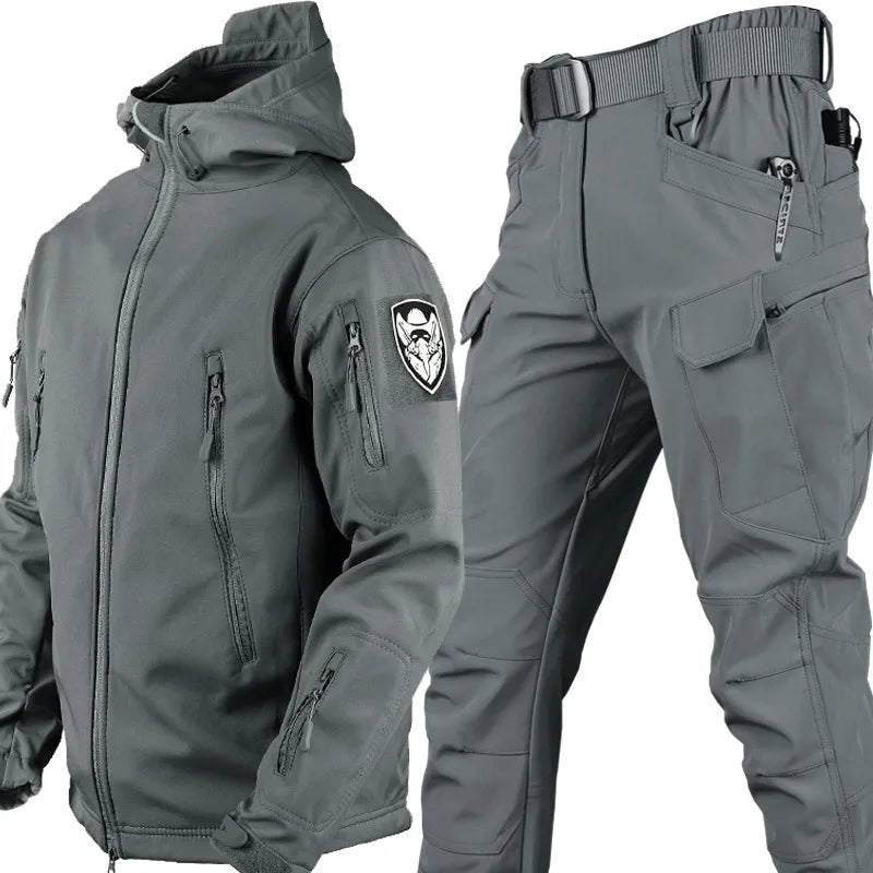 Tacticalzny zestaw outdoorowy wiatro- i wodoodporny dla mężczyzn - Logan-Szary-S-Trend Polska