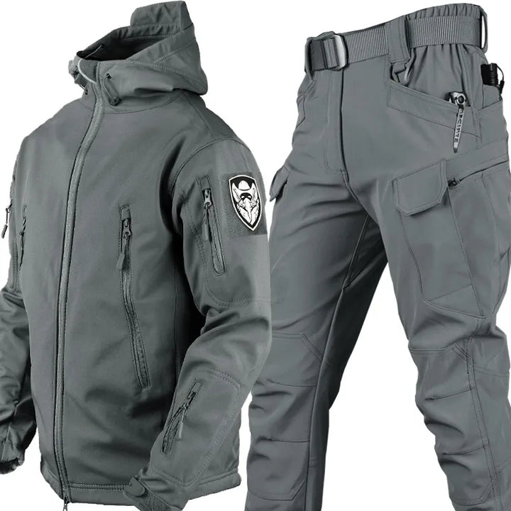 Tacticalzny zestaw outdoorowy wiatro- i wodoodporny dla mężczyzn - Logan-Szary-S-Trend Polska