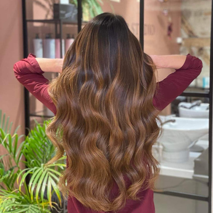 Tape-in Hairextensions – Veloura Tape (Ciepły brąz balayage 2+7)-Trend Polska