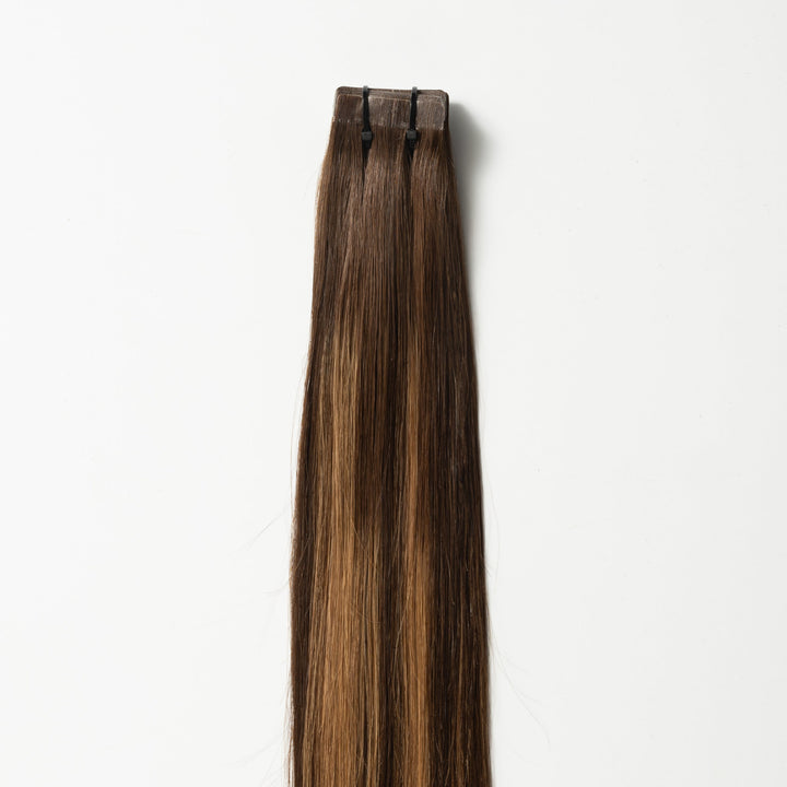 Tape-in Hairextensions – Veloura Tape (Ciepły brąz balayage 2+7)-Trend Polska