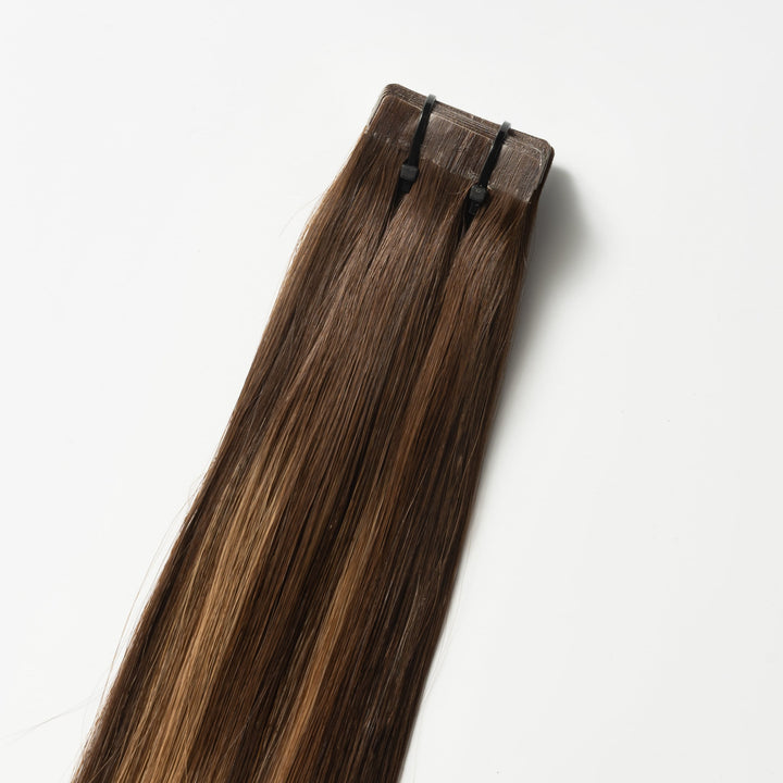 Tape-in Hairextensions – Veloura Tape (Ciepły brąz balayage 2+7)-Trend Polska