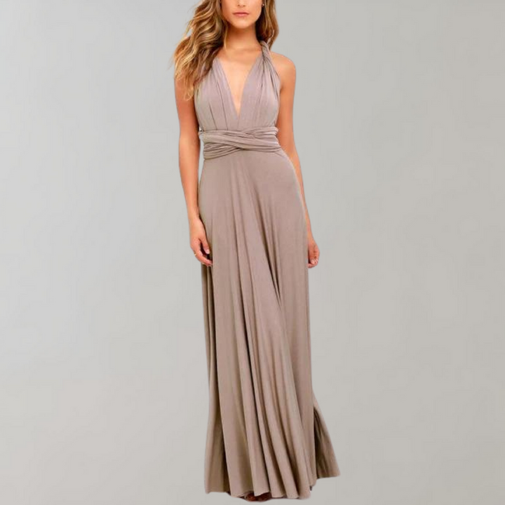 Tia - Elegancka sukienka kopertowa dla kobiet-Khaki-S-Trend Polska