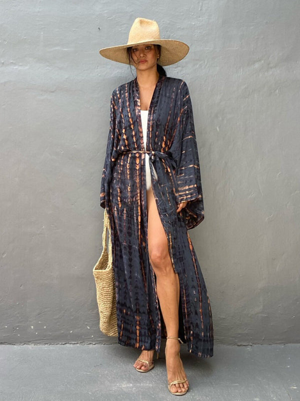 Tkaninowy kimono z przewiązywaniem - Leona-Różowy-Jeden rozmiar-Trend Polska
