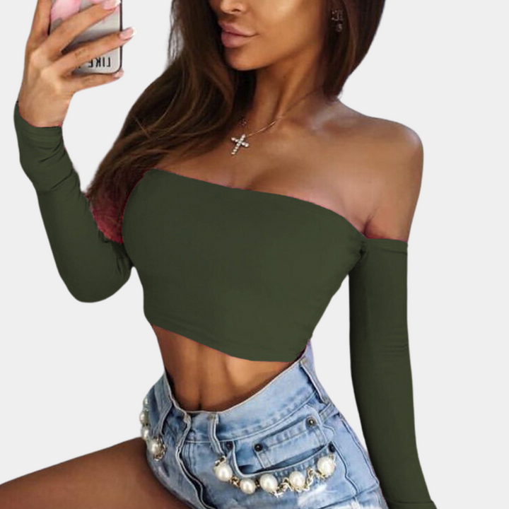 Top damski off-shoulder – Arielle-Ciemnozielony-XS-Trend Polska