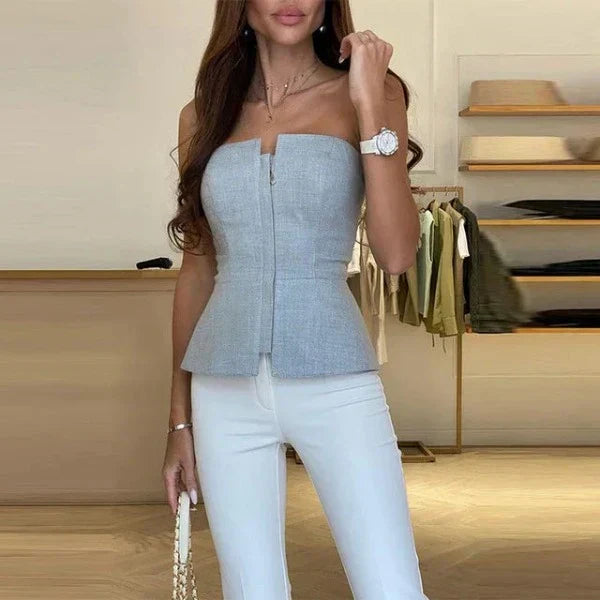 Top damskie z okrągłym dekoltem z materiału oddychającego – Malia-Szary-S-Trend Polska
