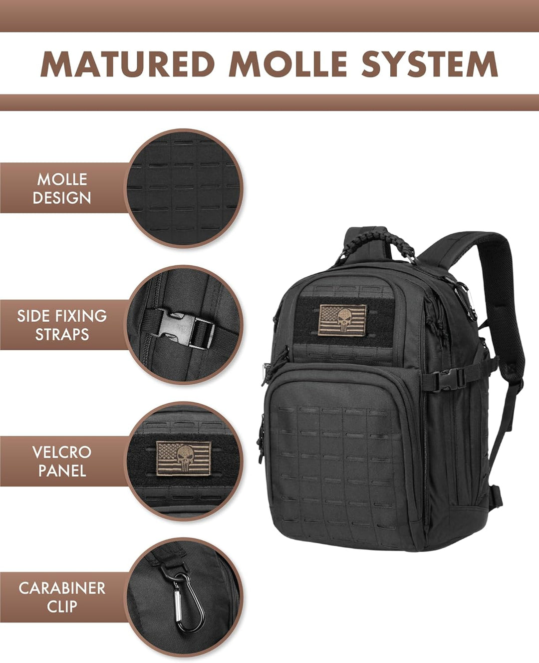 Plecak taktyczny 35L na zewnątrz z systemem Molle i miejscem na laptopa