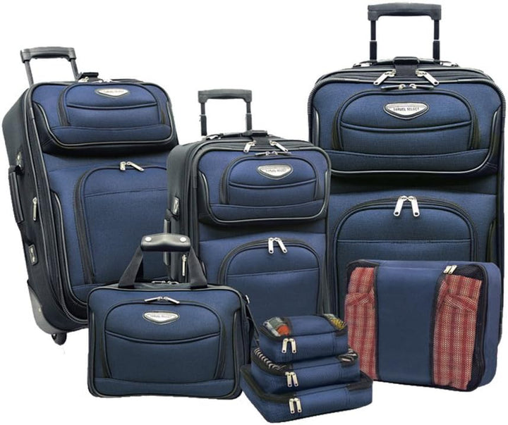 Zestaw bagażu z materiału miękkiego 8 sztuk z kostkami do pakowania i zamkiem TSA – TravelMax